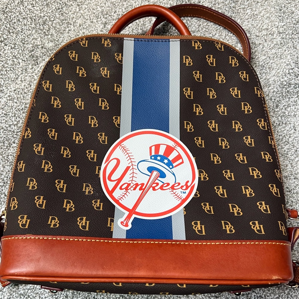 Dooney and Bourke NY Yankees Brown Leather-Trim Backpack